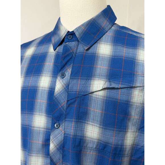 Icebreaker Merino Wool Short Sleeve Blue White Plaid Button Men's L Large Shirt - Picture 2 of 3